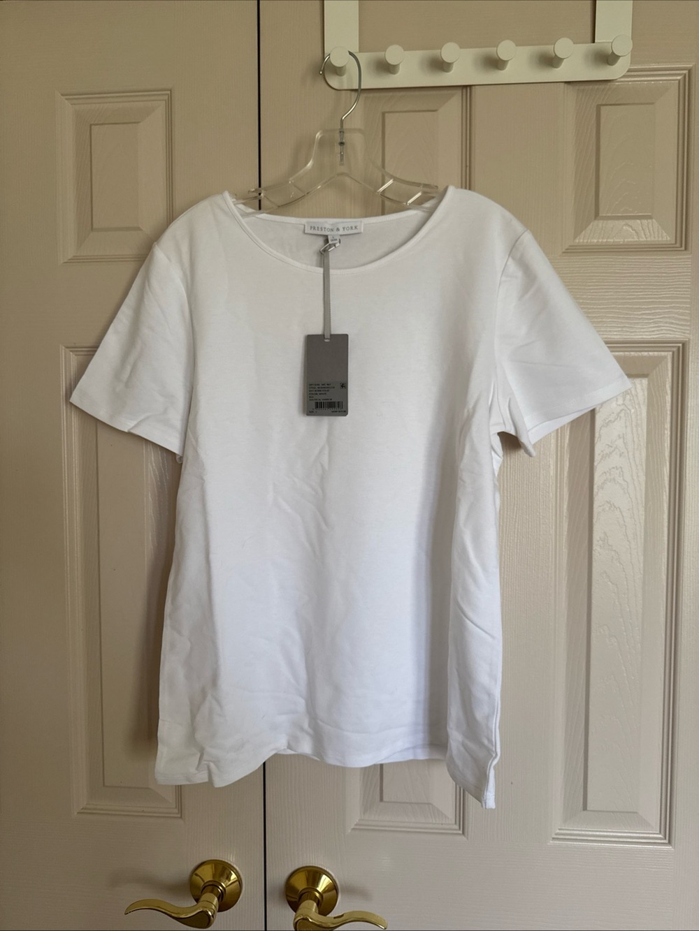 Preston & York Crew Neck Short Sleeve White Blouse Women's Size L -NWT